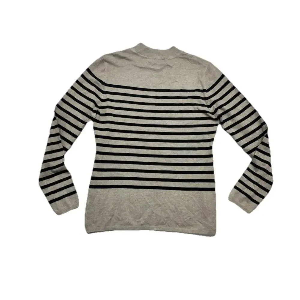 Cielo Sweater Womens M Black Tan Stripe Mockneck Top Dainty Preppy Viscose - Picture 8 of 8